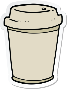 Bir insan tarafından çizilmiş çizgi film kahve fincanı çıkartması.