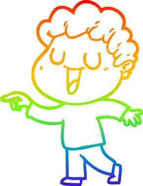 Gökkuşağı gradyan çizimi bir insan tarafından çizilmiş, gülen bir karikatür adamın çizimi