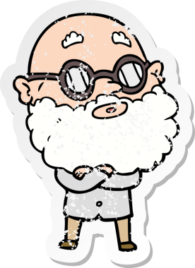 Bir insan tarafından çizilmiş sakallı ve gözlüklü, garip bir karikatür çıkartması.