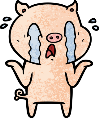 Bir insan tarafından çizilmiş ağlayan domuz çizgi filmi.