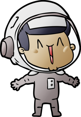 Bir insan tarafından çizilmiş mutlu astronot çizgi filmi.