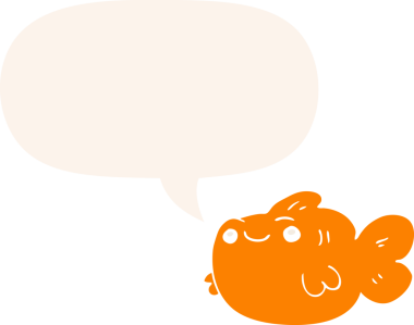 bir insan tarafından çizilmiş, konuşma baloncuklu çizgi film balığı.