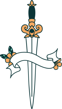 Geleneksel dövme, bir insan tarafından çizilmiş hançer sancağıyla.