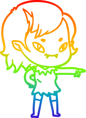 Gökkuşağı gradyan çizgi çizimi bir insan tarafından çizilmiş, arkadaş canlısı vampir bir kız.