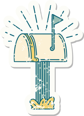 Bir insan tarafından çizilmiş eski dövme stili kapalı posta kutusu etiketi.