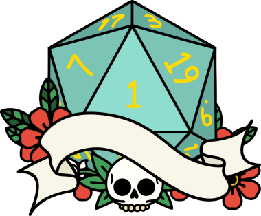 Retro Dövme Biçimi Doğal Bir d20 zar bir insan tarafından çizildi