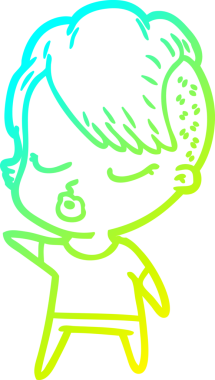 Bir insan tarafından çizilmiş soğuk gradyan çizgi film karakteri güzel hippi kız.