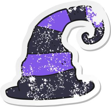 Bir insan tarafından çizilmiş bir cadı şapkasının gerilimli çıkartması.