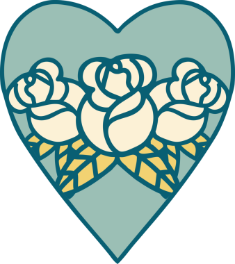 Bir insan tarafından çizilmiş kalp ve çiçeklerin ikonik dövme şekli