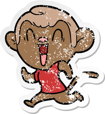 Bir insan tarafından çizilmiş gülen maymunun sıkıntılı çıkartması.