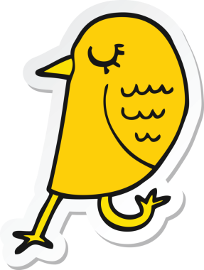 Bir insan tarafından çizilmiş çizgi film kuşunun çıkartması.