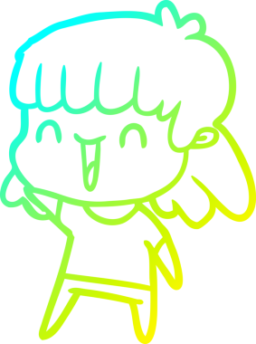 Bir insan tarafından çizilmiş mutlu bir kızın soğuk çizgi çizimi.