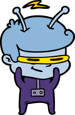 Bir insan tarafından çizilmiş utangaç çizgi film uzay adamı.