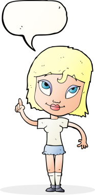 Bir insan tarafından çizilmiş konuşma baloncuğu fikri olan bir karikatür kadın.