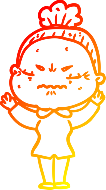 Bir insan tarafından çizilmiş, karikatür çizen yaşlı bir kadın.