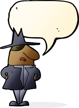 Bir insan tarafından çizilmiş, palto ve şapkalı bir karikatür adamı.