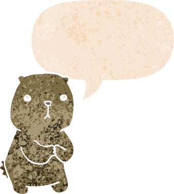 çizgi film endişeli ayı grunge sıkıntılı retro stil bir insan tarafından çizilmiş konuşma balonu ile
