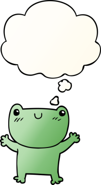 Bir insan tarafından çizilmiş, düşünce baloncuklu çizgi film kurbağası.