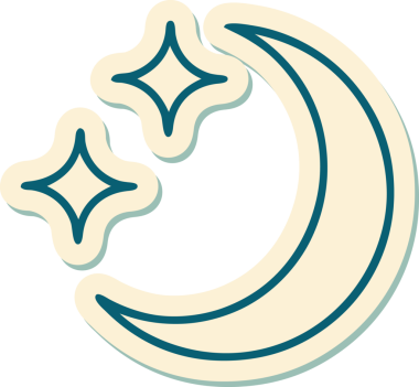 Geleneksel ay şeklinde dövme çıkartması ve bir insan tarafından çizilmiş yıldızlar.