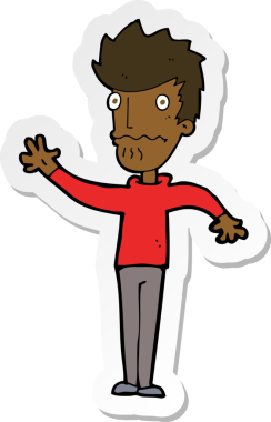 Çizgi film çıkartması. Endişeli bir adam bir insan tarafından çizilmiş.