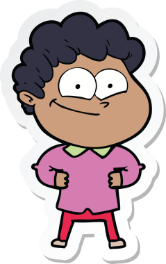 Bir insan tarafından çizilmiş mutlu bir adamın çıkartması.