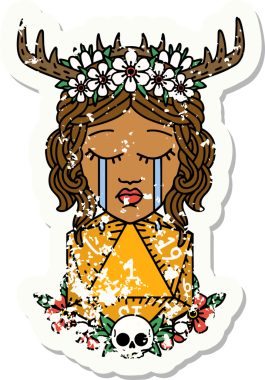 Retro Dövme Tarzı Ağlayan İnsan Druid Bir insan tarafından çizilmiş doğal bir D20 ruloyla