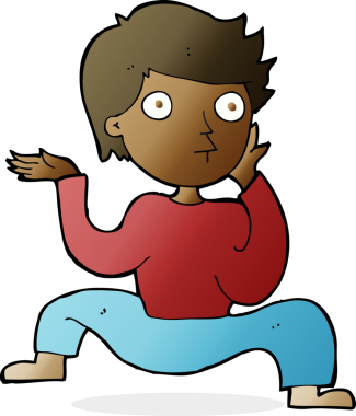 Çizgi filmci çocuk bir insan tarafından çizilmiş çılgın bir dans yapıyor.