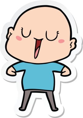 Bir insan tarafından çizilmiş mutlu, kel bir adamın çıkartması.