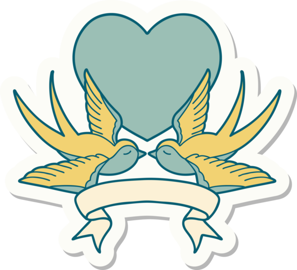 Kırlangıç sancağıyla dövme stili çıkartması ve bir insan tarafından çizilmiş bir kalp.