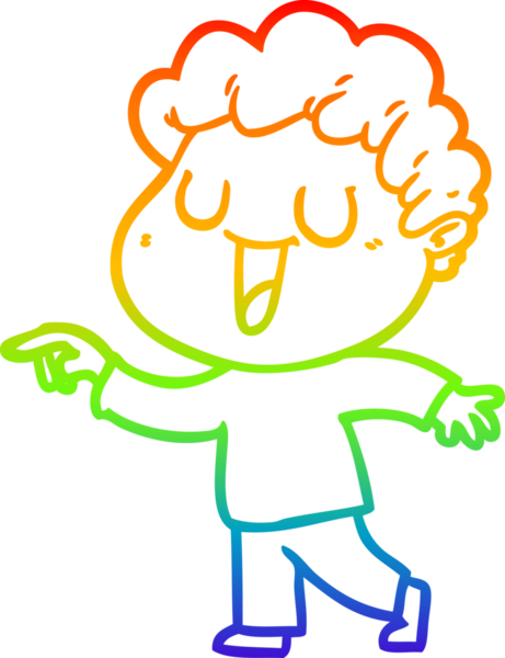 Gökkuşağı gradyan çizimi bir insan tarafından çizilmiş, gülen bir karikatür adamın çizimi