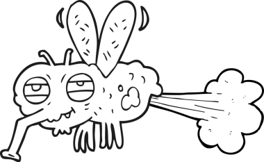 El yazısıyla çizilmiş siyah beyaz çizgi film. Bir insan tarafından çizilmiş osuruk sineği.