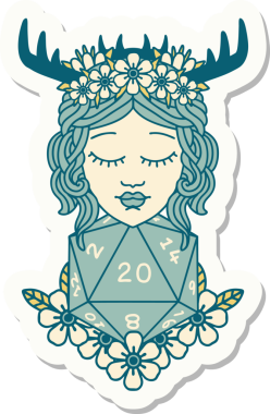 Bir insan tarafından çizilmiş 20 zarlı insan Druid çıkartması.