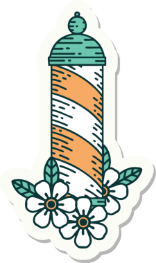 Bir insan tarafından çizilmiş geleneksel bir berber direği stili dövme çıkartması.