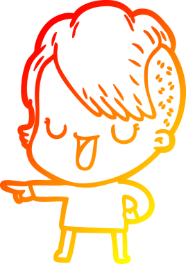 Hipster saç kesimi bir insan tarafından çizilmiş güzel bir çizgi film kızı çizimi.