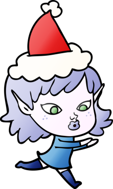 Bir insan tarafından çizilmiş Noel Baba şapkası giymiş güzel bir elf kızının gradyan çizimi.