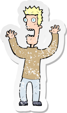 Bir insanın çizdiği korku dolu bir karikatürün gerilimli çıkartması.