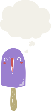 Bir insan tarafından çizilmiş düşünce baloncuklu mutlu buz lolipopu.