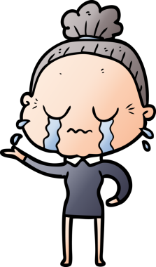 Bir insan tarafından çizilmiş ağlayan yaşlı kadın çizgi filmi.