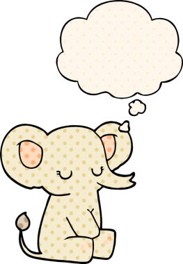 Bir insan tarafından çizilmiş çizgi roman tarzında düşünce baloncuğu olan bir fil.