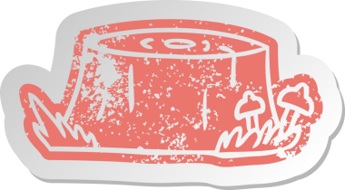 Bir insan tarafından çizilmiş bir ağaç kütüğünün sıkıntılı eski çizgi film etiketi