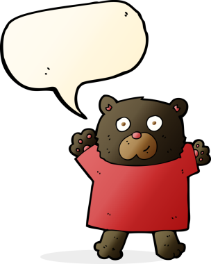 Bir insan tarafından çizilmiş konuşma baloncuğu olan sevimli siyah ayı.