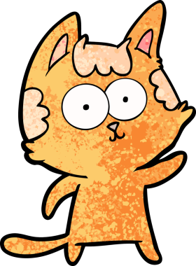 Bir insan tarafından çizilmiş mutlu çizgi film kedisi.