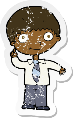 Bir insan tarafından çizilmiş bir fikri olan karikatür okullu bir çocuğun gerilimli çıkartması.