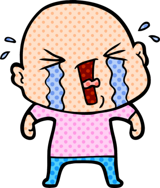 Bir insan tarafından çizilmiş ağlayan kel bir adam.