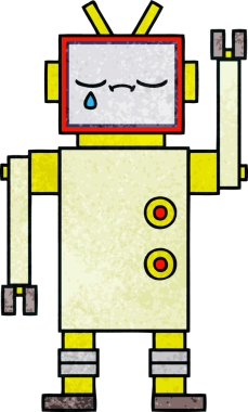 Bir insan tarafından çizilmiş bir robotun retro grunge dokusu