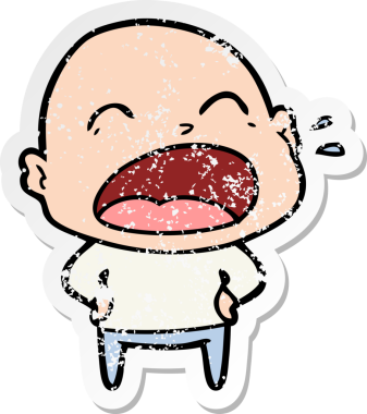 Bir insan tarafından çizilmiş kel bir adam diye bağıran bir çizgi film çıkartması.