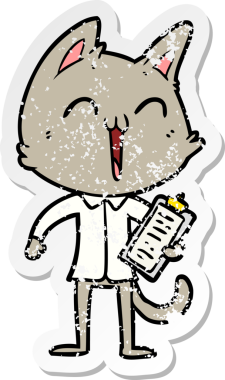 Bir insan tarafından çizilmiş mutlu çizgi film kedisinin sıkıntılı çıkartması.