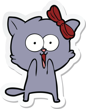 Bir insan tarafından çizilmiş çizgi film kedisinin çıkartması.