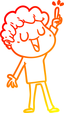 Bir insan tarafından çizilmiş harika fikirli, gülen bir çizgi film adamının sıcak çizgi çizimi.