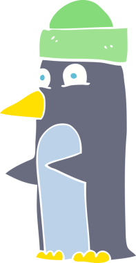 Bir insan tarafından çizilmiş düz renkli bir penguen şapkası.